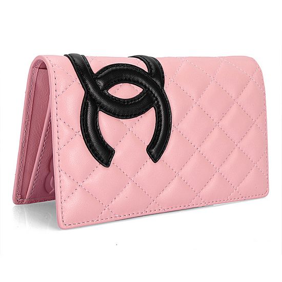 AAA Chanel Leather Bi-Fold Wallets A26717 Black CC Logo Pink Online